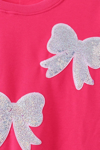Bow Much Sparkle Magenta Sequin Mom & Me Sweatshirt