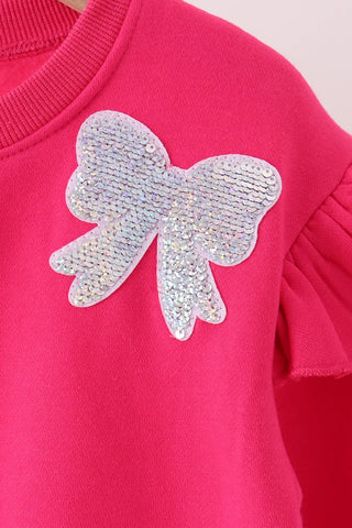 Bow Much Sparkle Magenta Sequin Mom & Me Sweatshirt