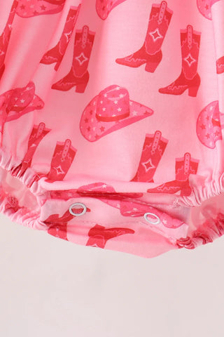 Long Live Little Cowgirls Pink Boots Embroidered Girl Bubble