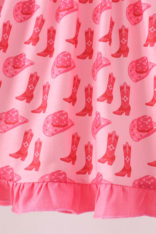 Long Live Little Cowgirls Pink Boots Embroidered Girl Dress