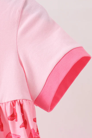 Long Live Little Cowgirls Pink Boots Embroidered Girl Dress