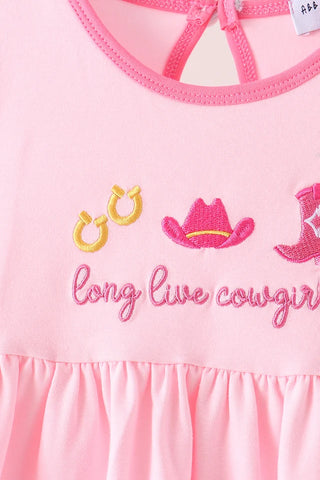 Long Live Little Cowgirls Pink Boots Embroidered Girl Dress