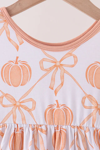 Bows In The Pumpkin Patch Coral Bamboo Girl Shorts Set