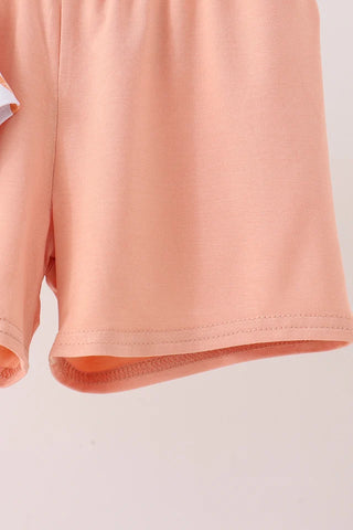 Bows In The Pumpkin Patch Coral Bamboo Girl Shorts Set