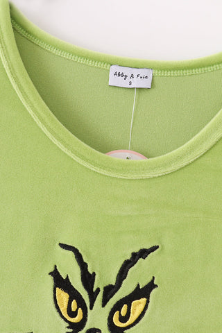 Jolly Mischief Green Velvet Mom & Me Dress