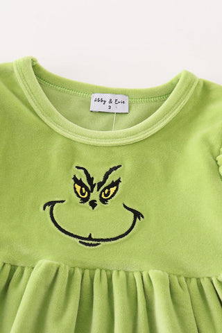 Jolly Mischief Green Velvet Mom & Me Dress
