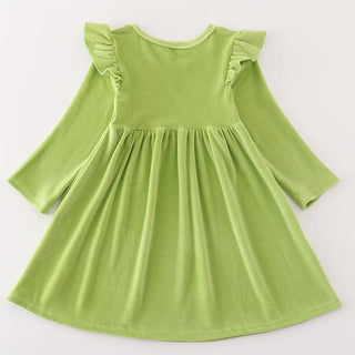 Jolly Mischief Green Velvet Mom & Me Dress