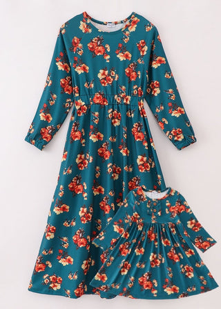 Erica Teal Floral Mom & Me Dress