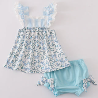 Sky Bloom Bow Ruffle Bloomer Set