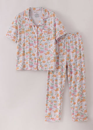 Floral pumpkin pajama set on a light background