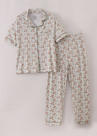 Duck pajama set on a light gray background