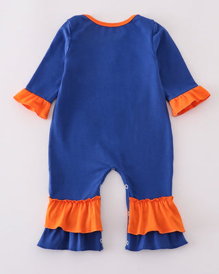 Blue and orange baby romper on a white background