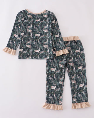 Children's pajama set with animal print on a white background