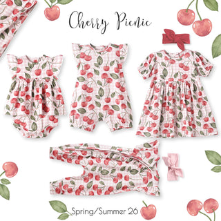 Cherry Picnic Baby Girl Bamboo Zip Romper
