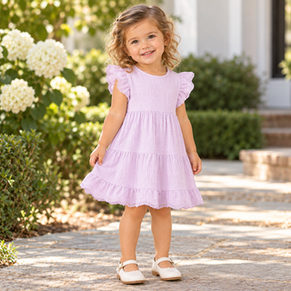 Eyelet Flutter Sleeve Lavender Dress