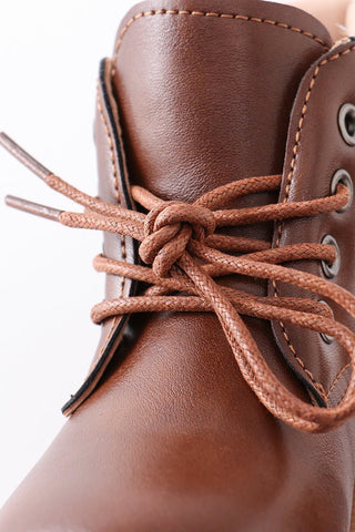 Faux Leather Lace Up Boots - Brown - Gibs+Grady