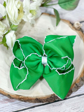 Green with White Moonstitch Hair Bow