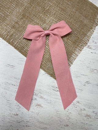 Suede Ribbon Long Tail Hair Bow- Wide