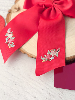 Valentine's Embroidered Long Tail Cheer Bow